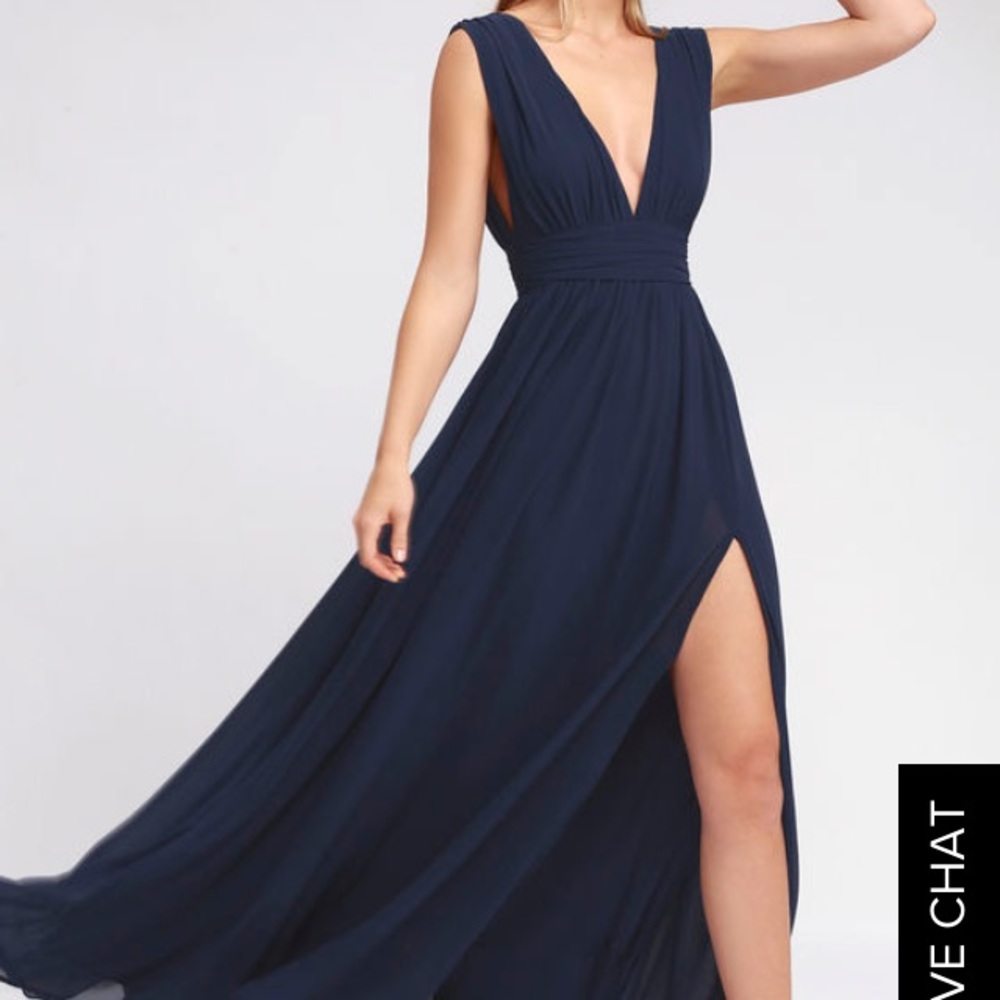 XS Lulus Heavenly Hues Navy Blue Maxi Formal Dress